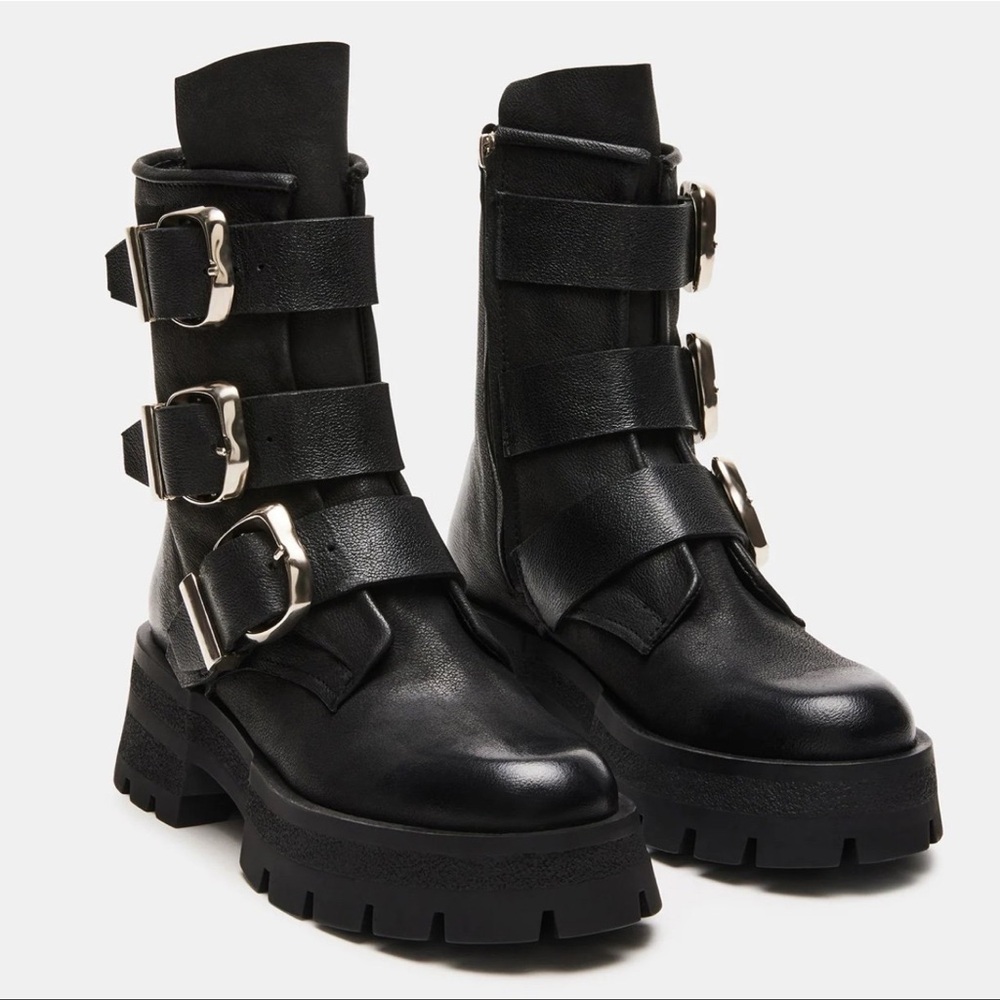 Steve Madden Roland Women's Black Buckle Ankle Boots New 7.5 - Picture 4 of 11